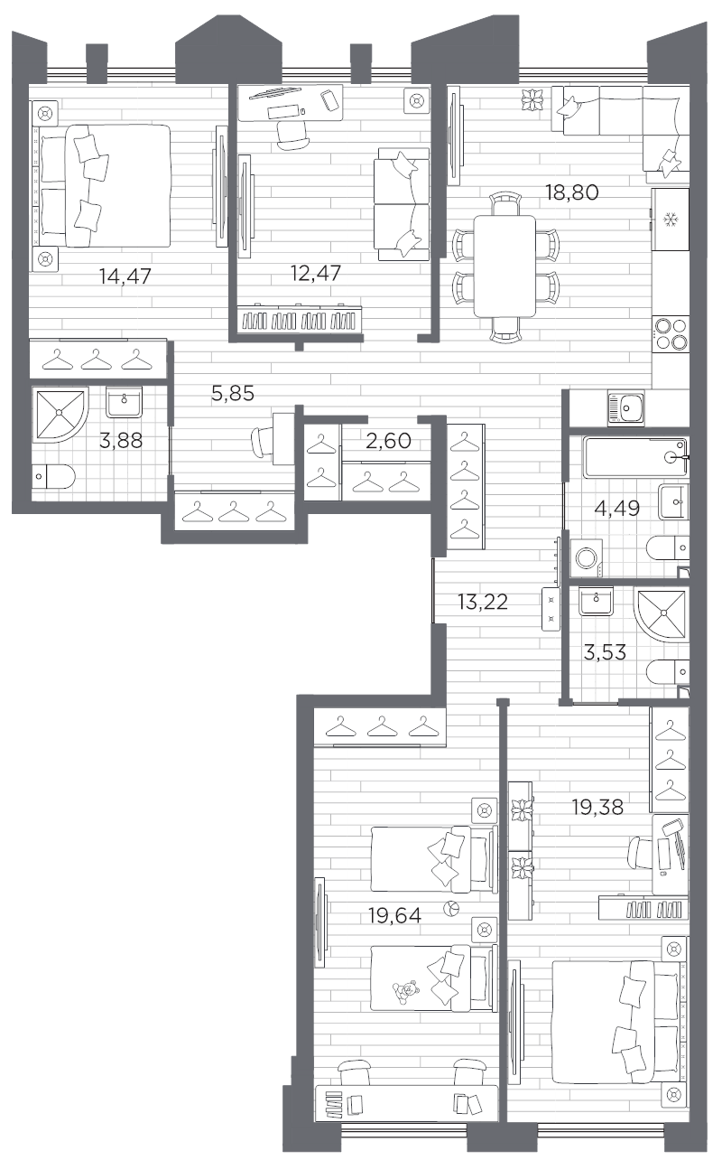5-комнатная (Евро) квартира, 118.33 м² в ЖК "Галерная гавань" - планировка, фото №1