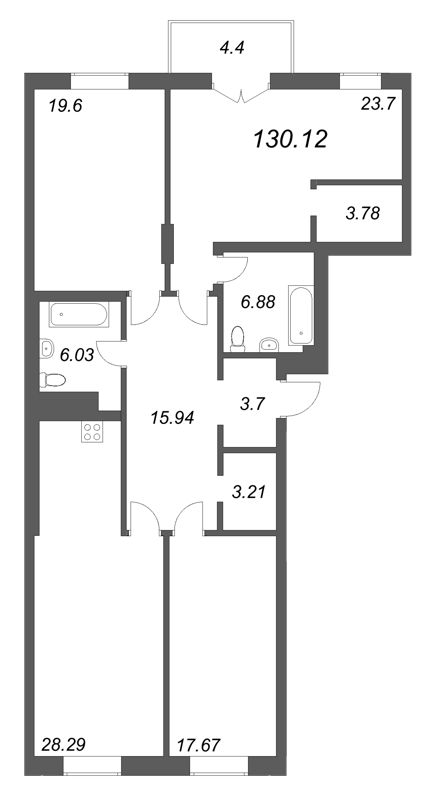 4-комнатная (Евро) квартира, 130.12 м² в ЖК "Фонтанка 130" - планировка, фото №1