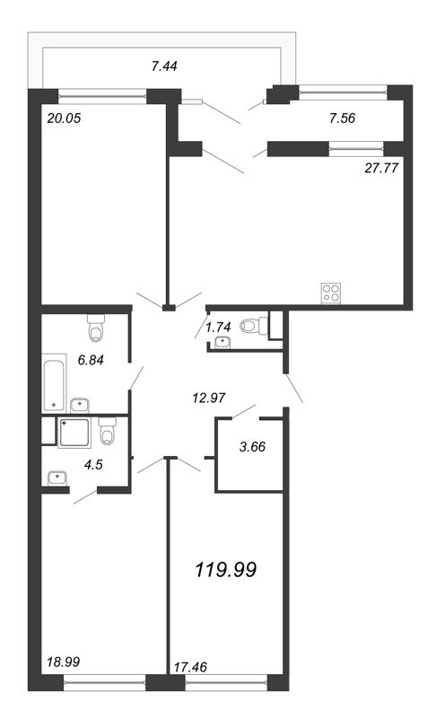 4-комнатная (Евро) квартира, 120.4 м² - планировка, фото №1