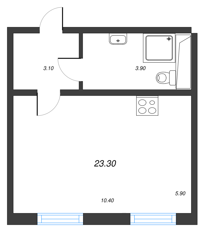 Квартира-студия, 23 м² - планировка, фото №1
