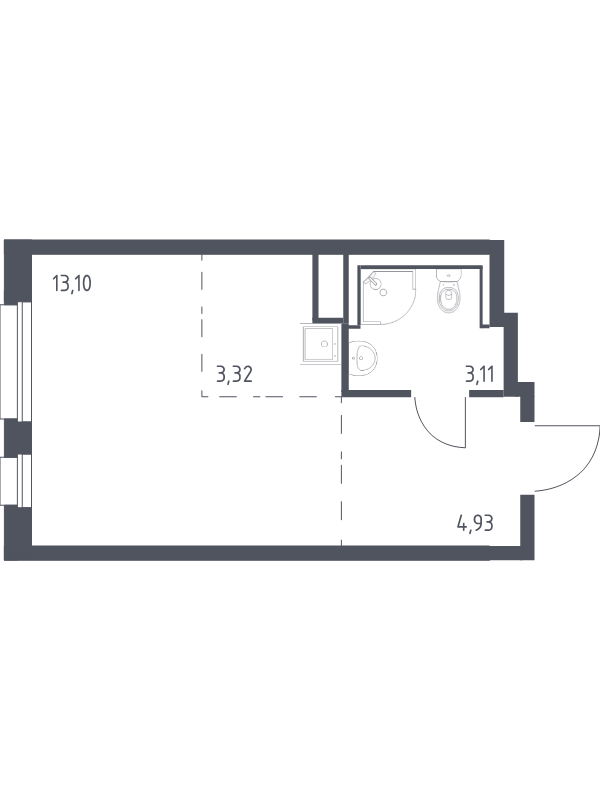 Квартира-студия, 24.46 м² в ЖК "Новые Лаврики" - планировка, фото №1