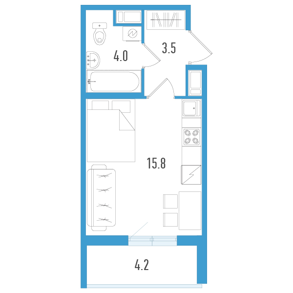 Квартира-студия, 25.4 м² - планировка, фото №1