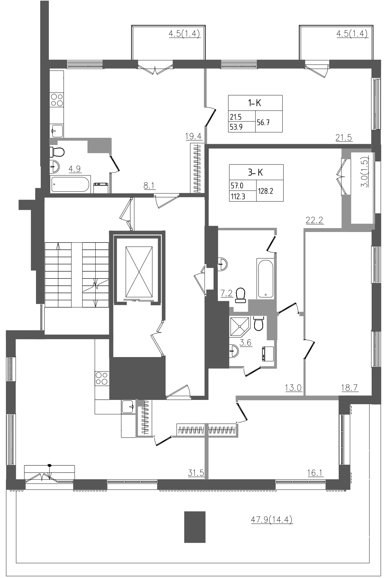 2-комнатная (Евро) квартира, 56.7 м² - планировка этажа