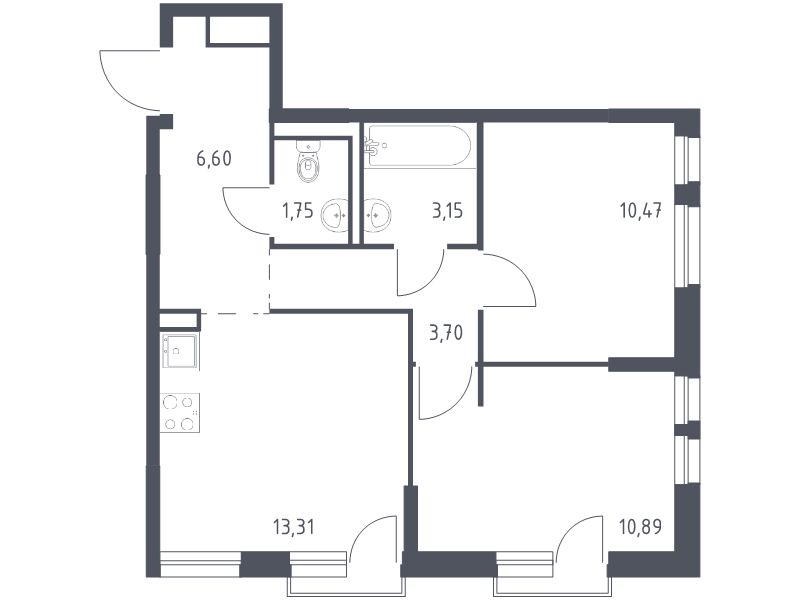 2-комнатная квартира, 49.87 м² в ЖК "Невская Долина" - планировка, фото №1