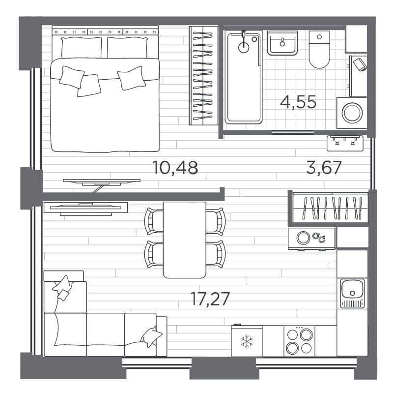2-комнатная (Евро) квартира, 35.97 м² в ЖК "PLUS Пулковский" - планировка, фото №1