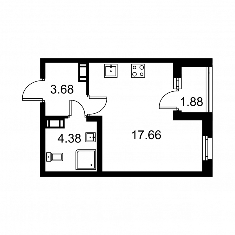 Квартира-студия, 26.66 м² в ЖК "Квартал Заречье" - планировка, фото №1