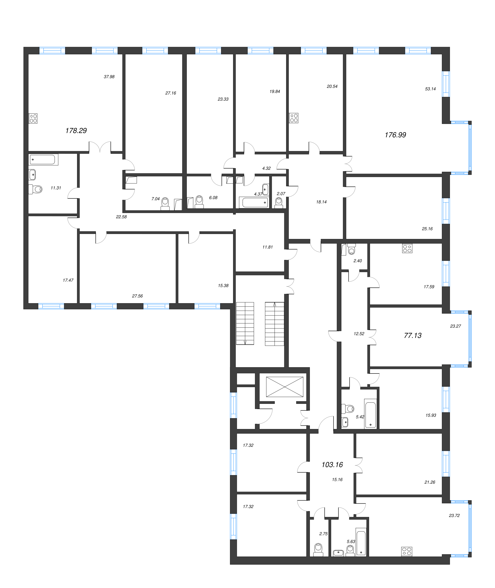 5-комнатная (Евро) квартира, 176.7 м² - планировка этажа