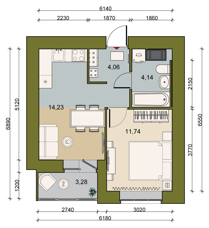 1-комнатная квартира, 35.62 м² в ЖК "Уютный" - планировка, фото №1