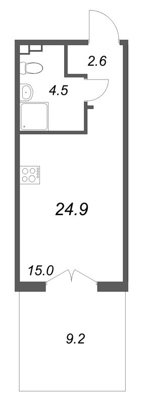 Квартира-студия, 24.9 м² в ЖК "Пулково Лейк" - планировка, фото №1