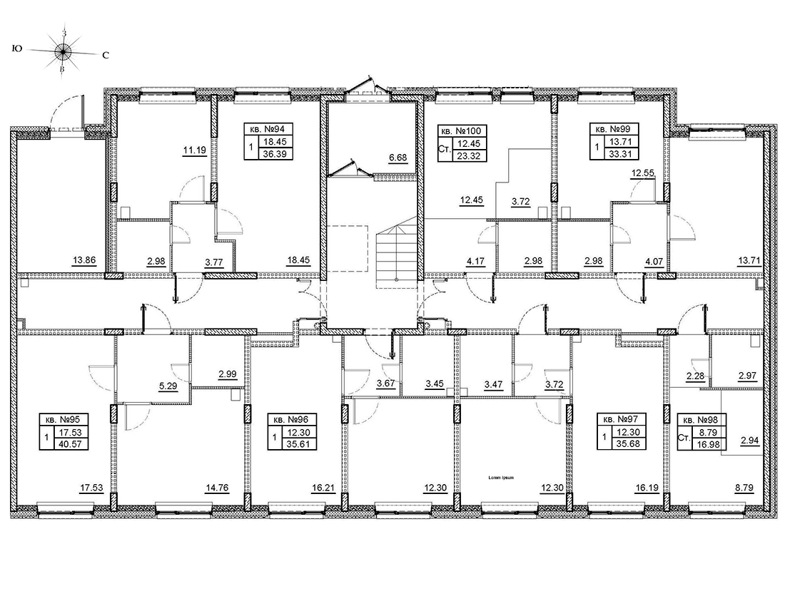 1-комнатная квартира, 40.6 м² в ЖК "Верево Сити" - планировка этажа