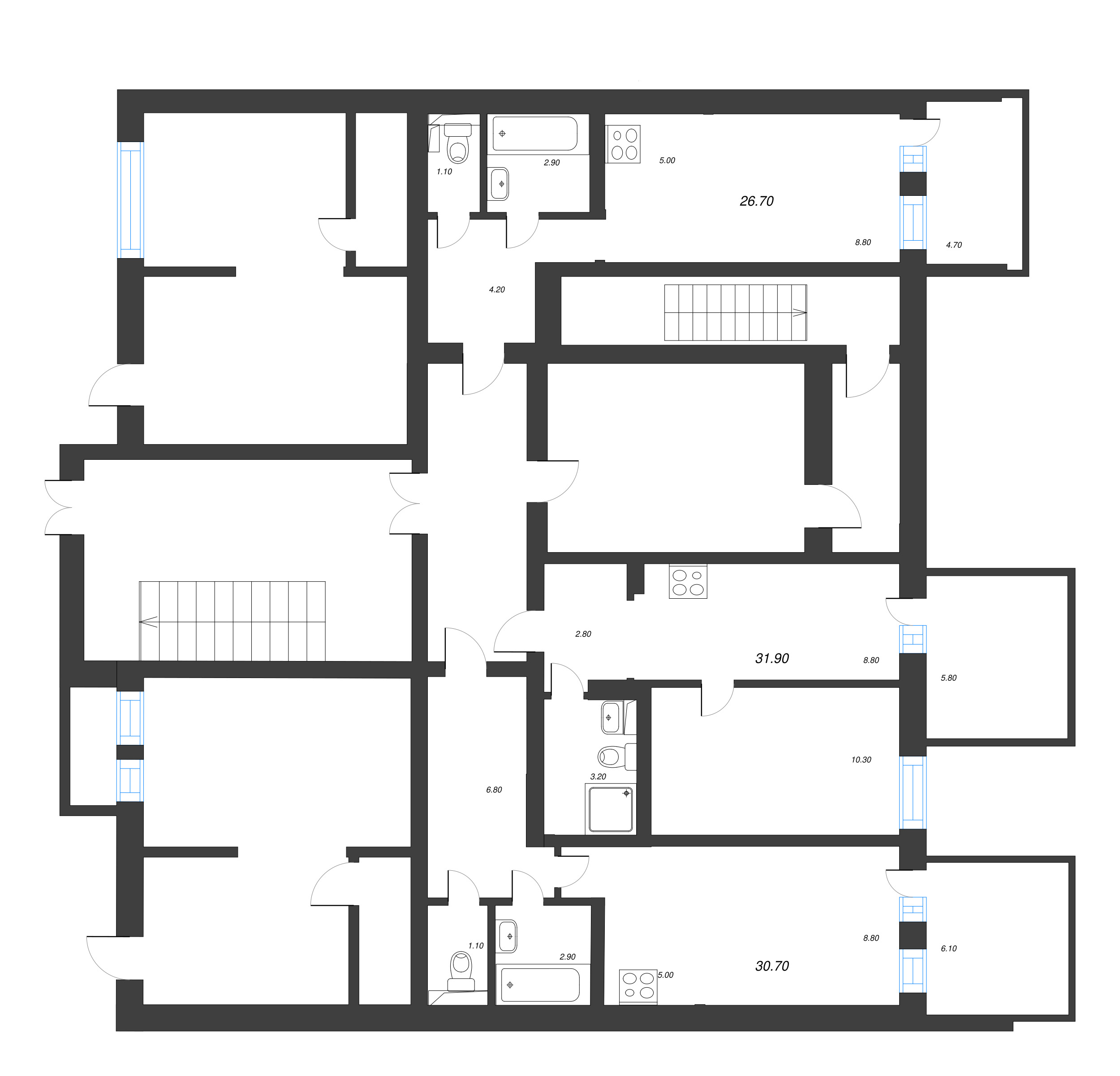 1-комнатная квартира, 27.1 м² в ЖК "Эко Квартал Нега" - планировка этажа