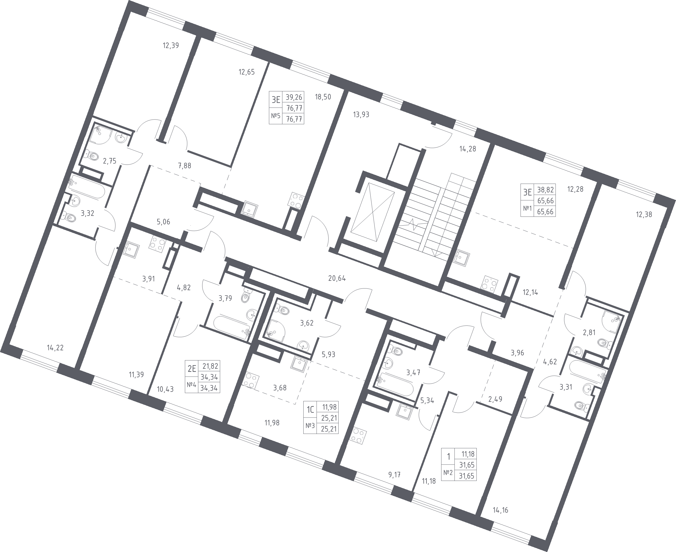2-комнатная (Евро) квартира, 34.34 м² - планировка этажа