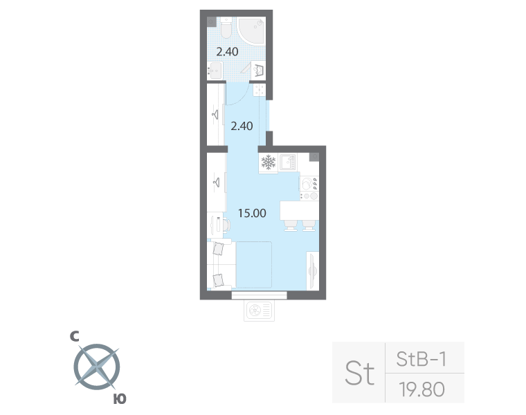 Квартира-студия, 19.8 м² в ЖК "Ручьи" - планировка, фото №1