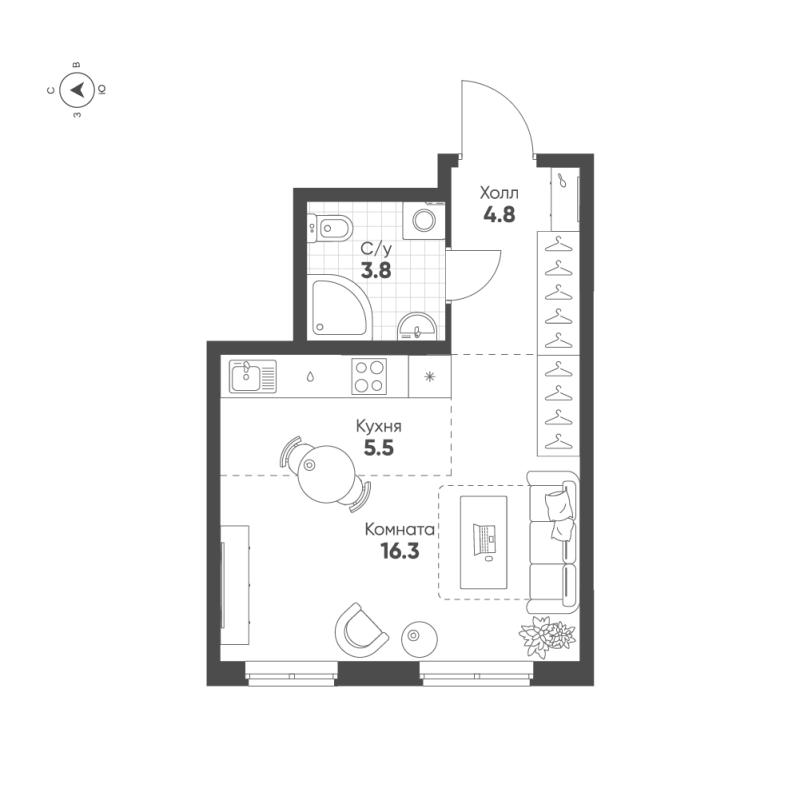 Квартира-студия, 30.4 м² в ЖК "Ягодное Река Парк" - планировка, фото №1