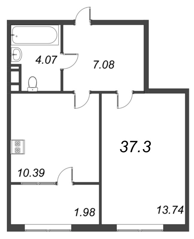 1-комнатная квартира, 40.18 м² в ЖК "Pixel" - планировка, фото №1