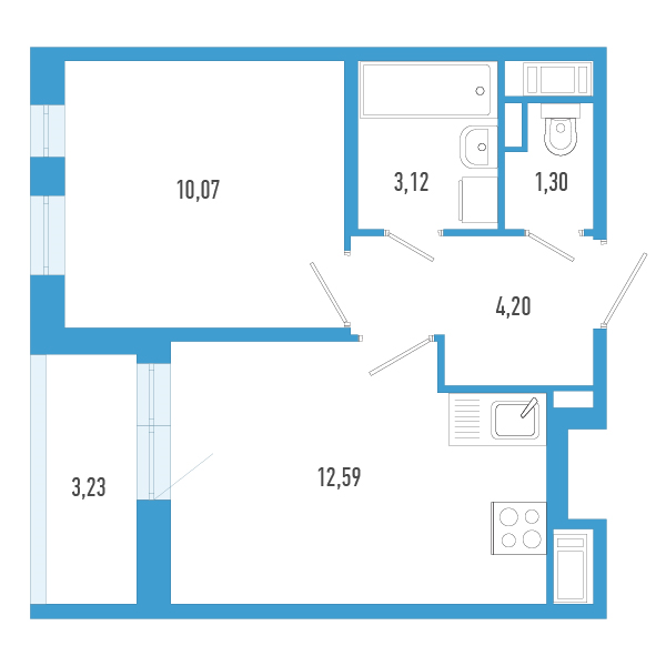 1-комнатная квартира, 32.9 м² в ЖК "Аэросити" - планировка, фото №1