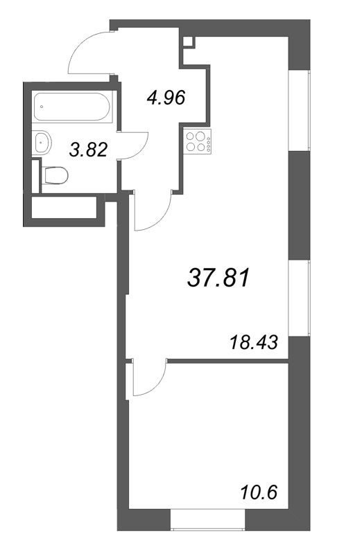 2-комнатная (Евро) квартира, 37.81 м² в ЖК "Цивилизация на неве" - планировка, фото №1