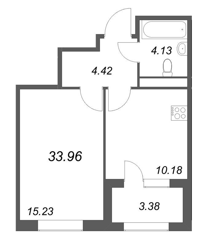 1-комнатная квартира, 33.96 м² в ЖК "Дубровский" - планировка, фото №1