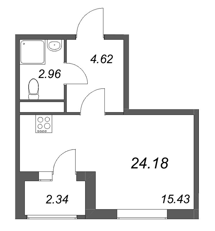Квартира-студия, 24.18 м² в ЖК "Гранат" - планировка, фото №1