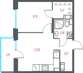 1-комнатная квартира, 31.39 м² в ЖК "Город-спутник Южный" - планировка, фото №1