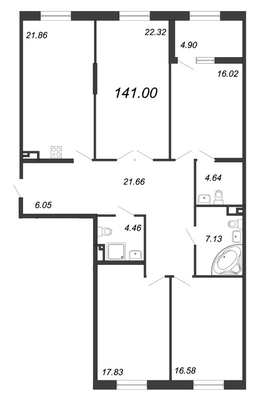 4-комнатная квартира, 142.7 м² - планировка, фото №1
