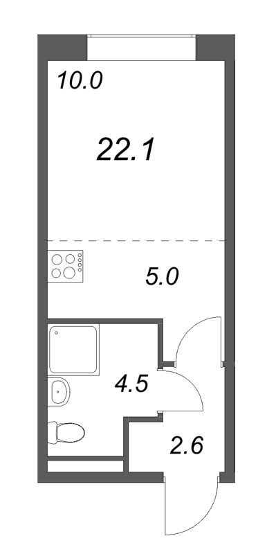 Квартира-студия, 22.1 м² в ЖК "Пулково Lake" - планировка, фото №1