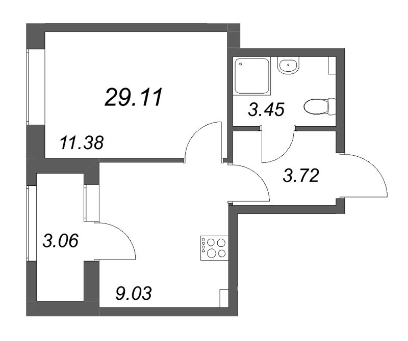 1-комнатная квартира, 29.11 м² в ЖК "Гранат" - планировка, фото №1