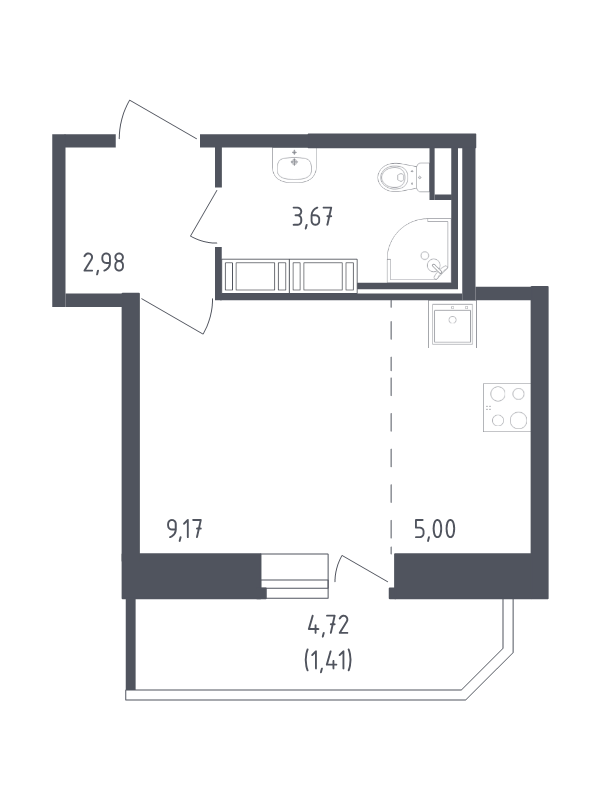 Квартира-студия, 22.23 м² в ЖК "Живи! В Рыбацком" - планировка, фото №1