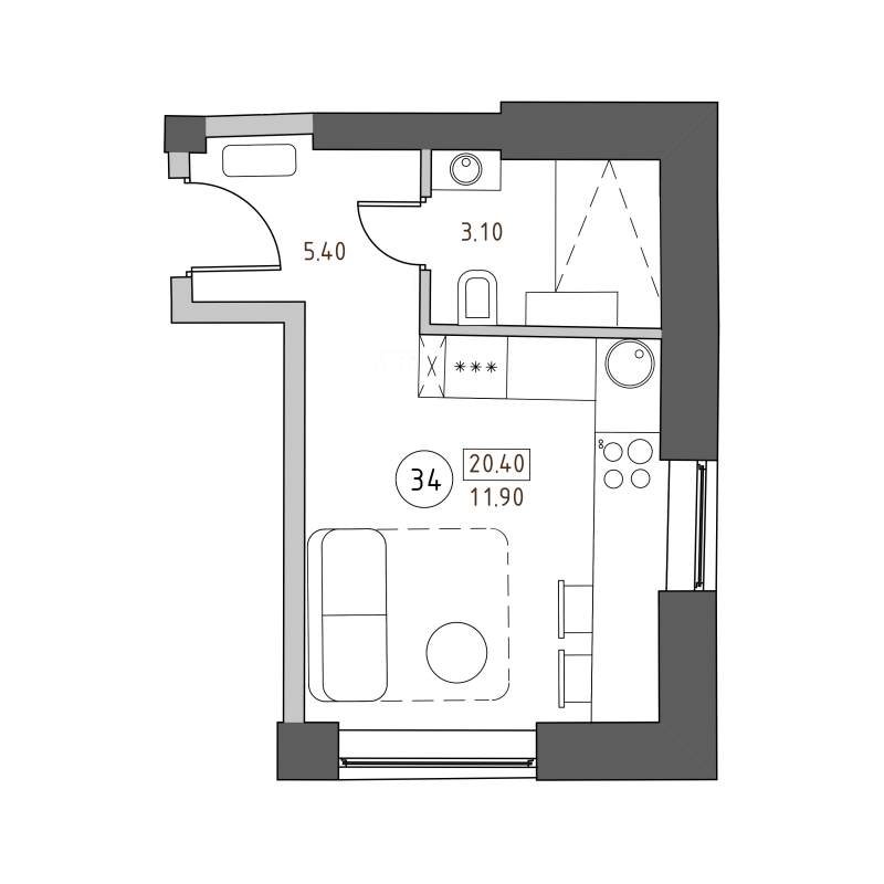 Квартира-студия, 20.4 м² в ЖК "Швецова 4" - планировка, фото №1