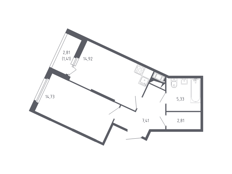 1-комнатная квартира, 46.61 м² в ЖК "Сандэй" - планировка, фото №1