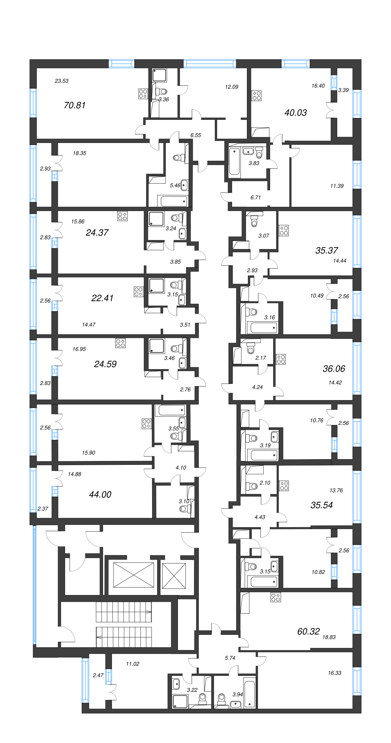 1-комнатная квартира, 35.37 м² в ЖК "Цивилизация на неве" - планировка этажа