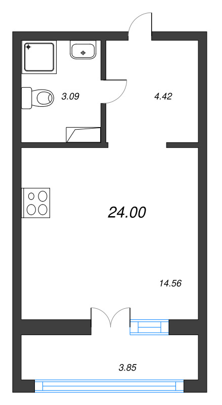 Квартира-студия, 24 м² - планировка, фото №1
