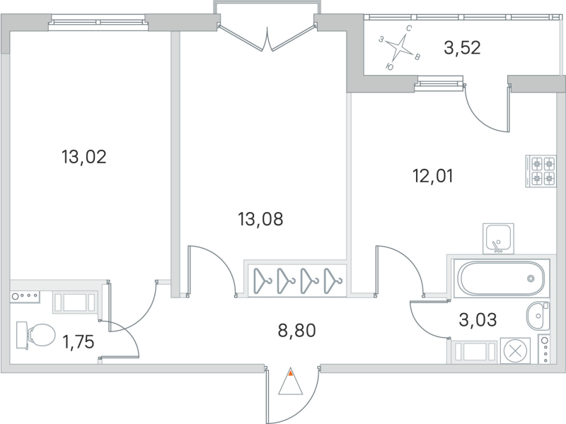 2-комнатная квартира, 51.69 м² в ЖК "Любоград" - планировка, фото №1