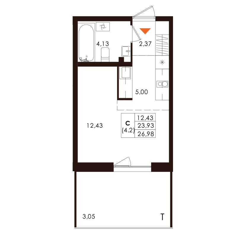 Квартира-студия, 26.98 м² - планировка, фото №1