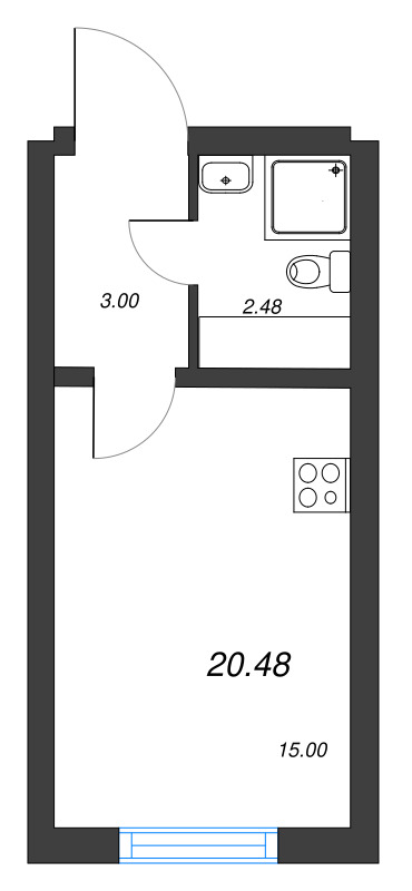 Квартира-студия, 20.48 м² - планировка, фото №1