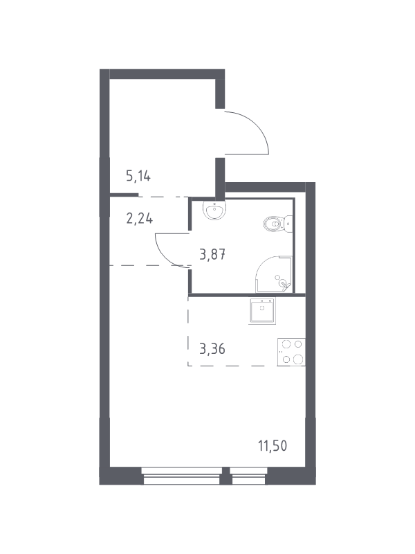 Квартира-студия, 26.11 м² - планировка, фото №1