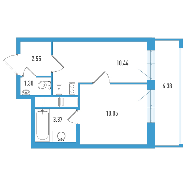 1-комнатная квартира, 29.62 м² в ЖК "Искра-Сити" - планировка, фото №1