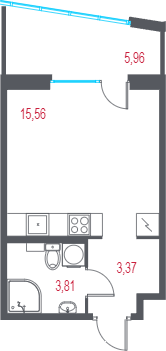 Квартира-студия, 24.53 м² в ЖК "Город-спутник Южный" - планировка, фото №1