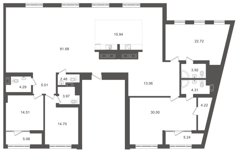 3-комнатная (Евро) квартира, 240.7 м² - планировка, фото №1
