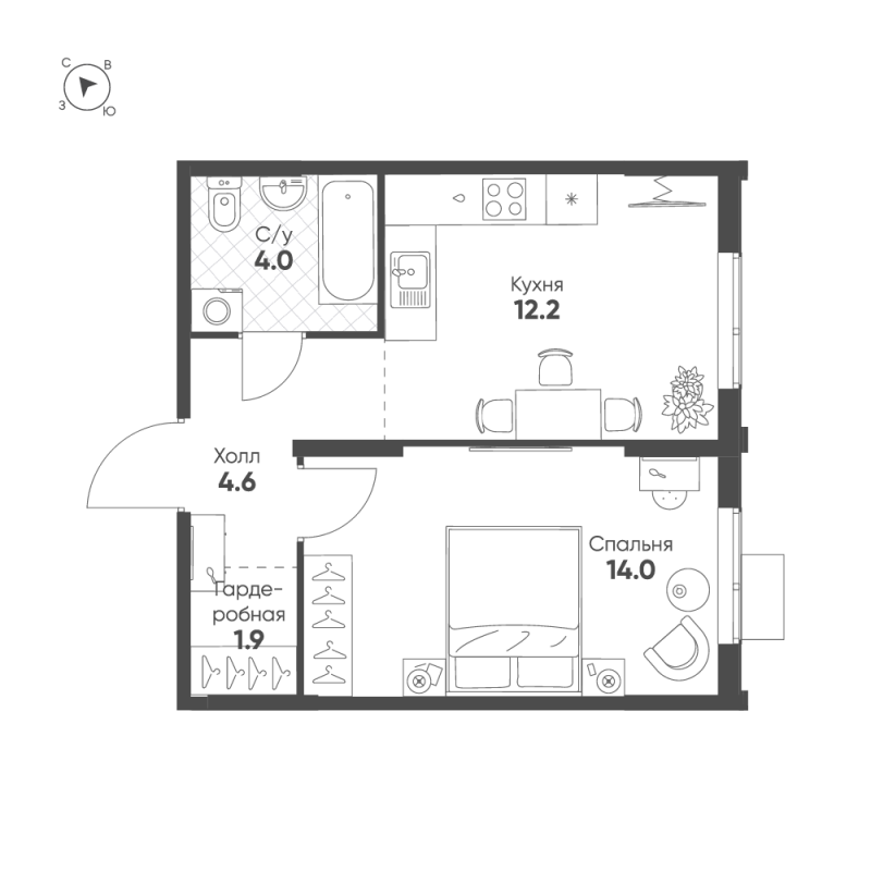 1-комнатная квартира, 36.7 м² в ЖК "Ягодное Река Парк" - планировка, фото №1