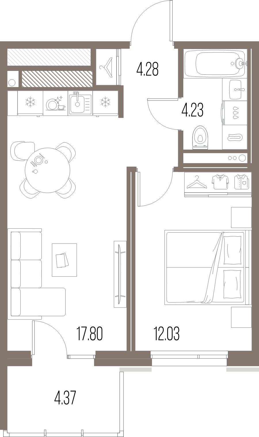 2-комнатная (Евро) квартира, 38.34 м² в ЖК "Legenda Васильевского" - планировка, фото №1