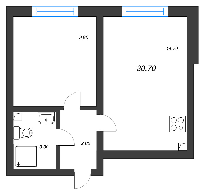 1-комнатная квартира, 30.7 м² в ЖК "Ручьи" - планировка, фото №1
