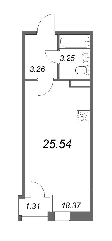 Квартира-студия, 25.1 м² в ЖК "FoRest Аквилон" - планировка, фото №1