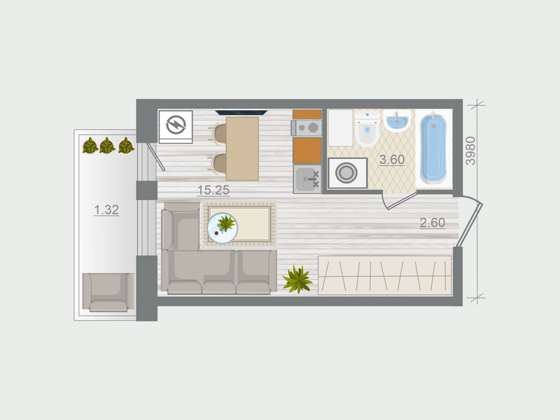 Квартира-студия, 22.77 м² в ЖК "Эко Квартал Гармония" - планировка, фото №1