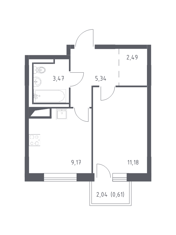 1-комнатная квартира, 32.26 м² в ЖК "Квартал Лаголово" - планировка, фото №1