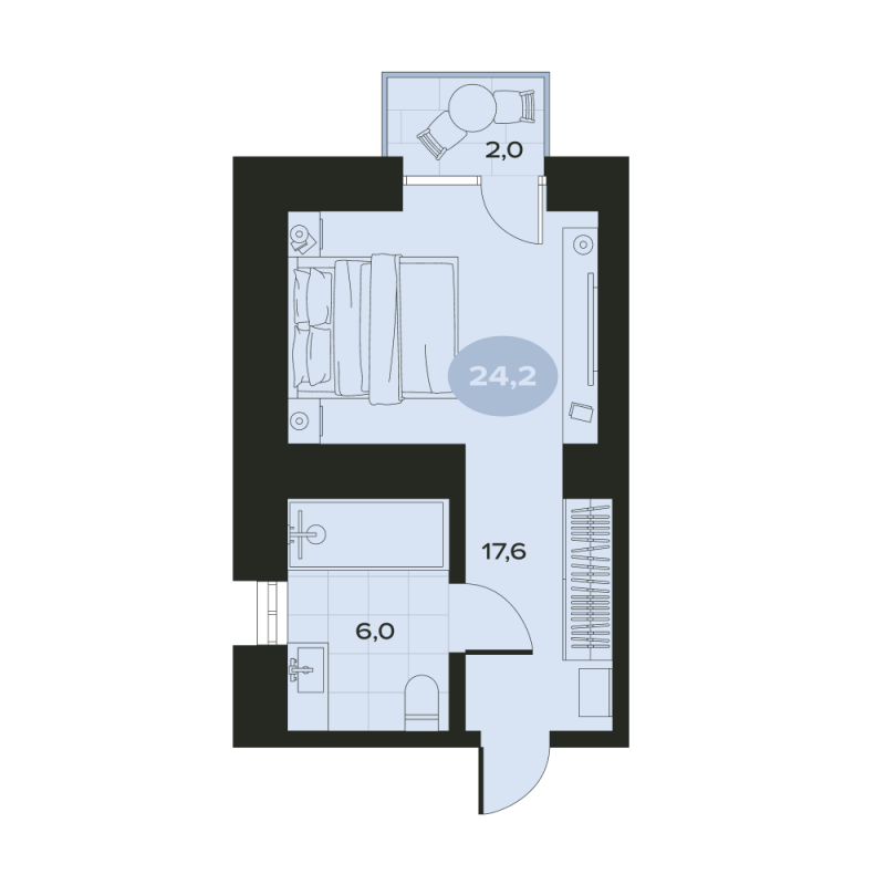 Квартира-студия, 25.6 м² в ЖК "Место в Смолячково" - планировка, фото №1