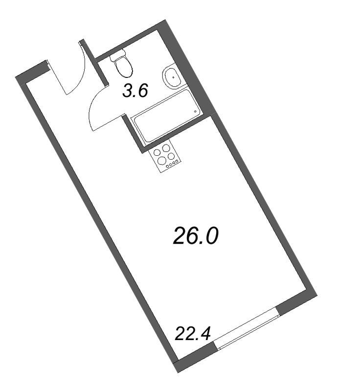 Квартира-студия, 26 м² - планировка, фото №1