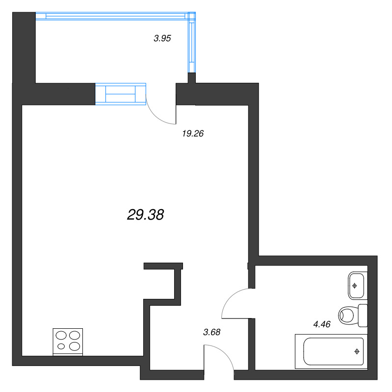 Квартира-студия, 29.38 м² в ЖК "Уютный" - планировка, фото №1