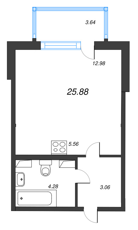 Квартира-студия, 25.88 м² в ЖК "ЮгТаун" - планировка, фото №1
