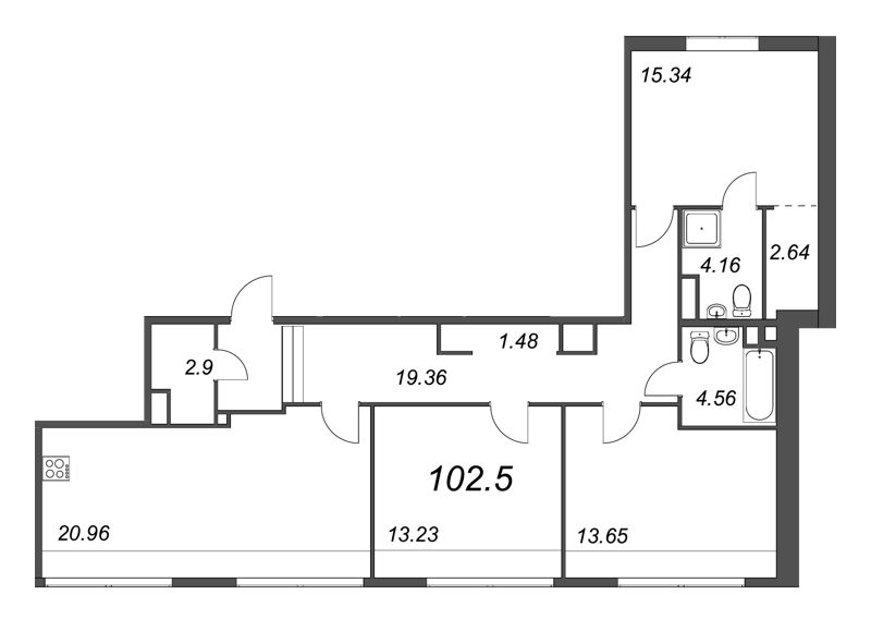 4-комнатная (Евро) квартира, 105.9 м² - планировка, фото №1